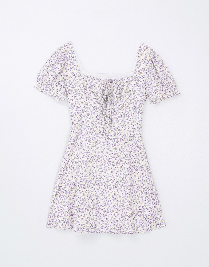 French Floral Tie Mini Dress