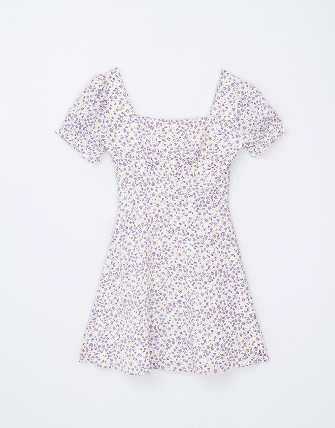 French Floral Tie Mini Dress