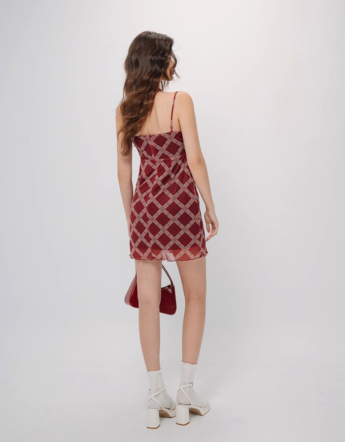 Spaghetti Strap Checkered Cami Mini Dress