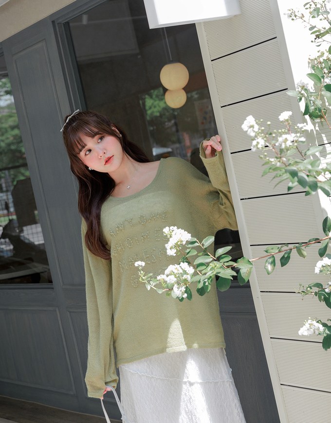 Sheer Letter Stitch Oversized Sweater Knit Top