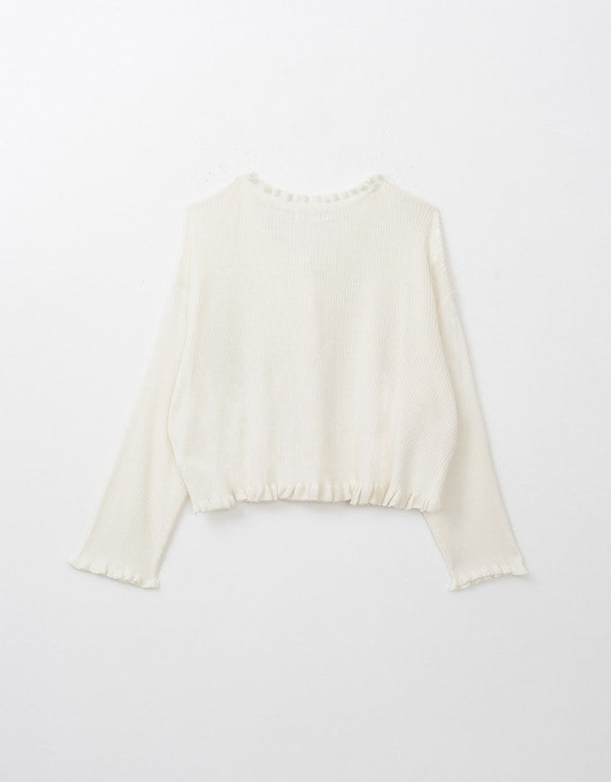 Long Sleeve Lace Trim Button Knit Top