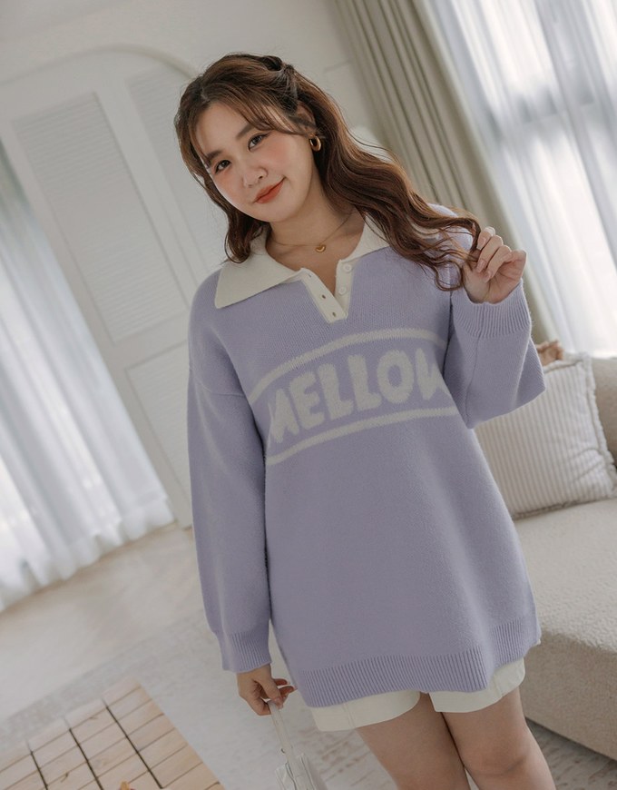 Mellow Letter Embroidered Knit Polo Top