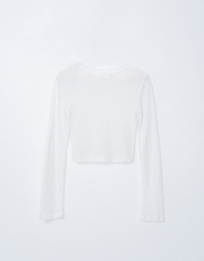 Sheer Knit Cropped Long Sleeve Top