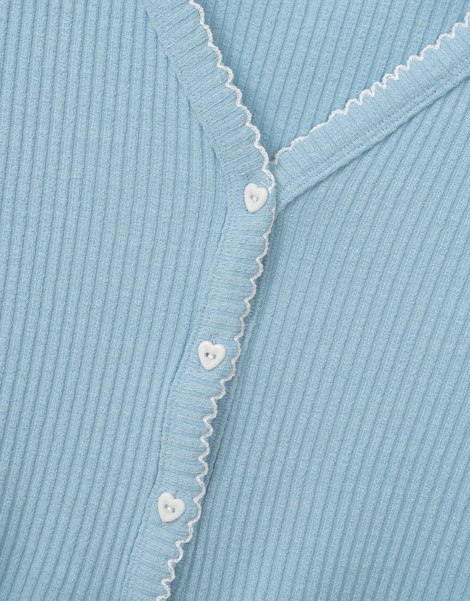 Heart Button Rib Knit Trim Top