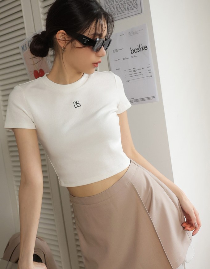 Brand Logo Ribbed Cropped Top