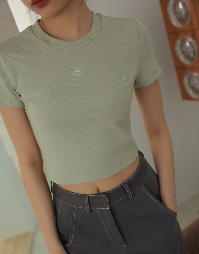 Brand Logo Ribbed Cropped Top