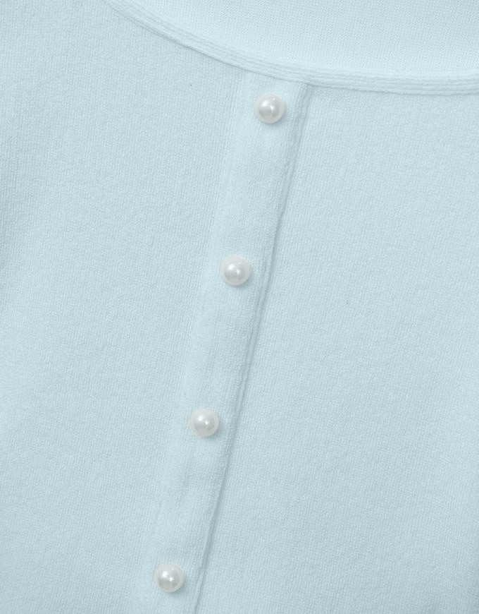 Elegant Square Neck Pearl Button Tie Back Top