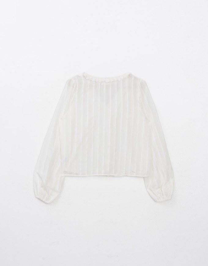 Collared Sheer Striped Ruffle Blouse