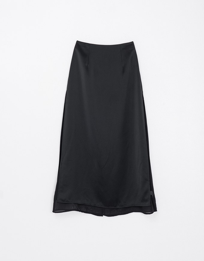 Layered Side Slit Satin Long Skirt