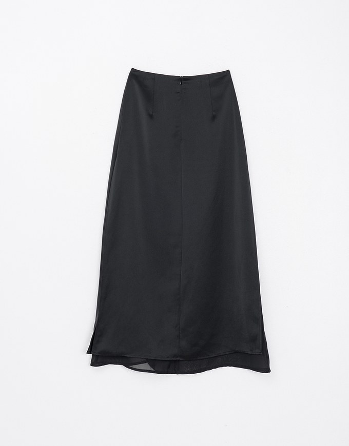 Layered Side Slit Satin Long Skirt