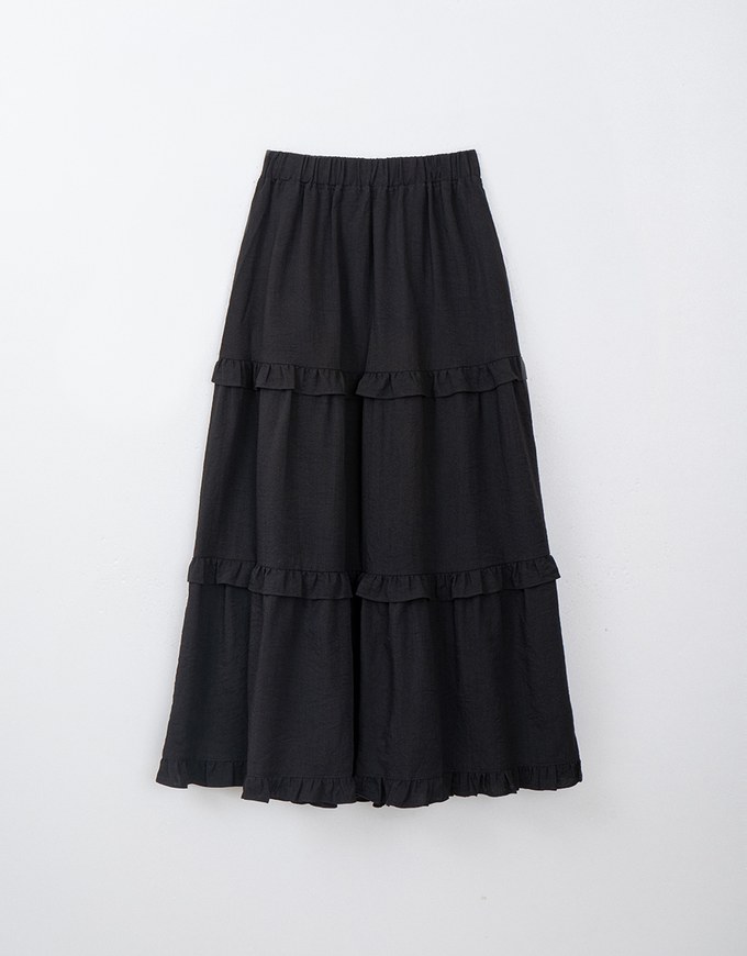 Ruffled High Waist Frilled Layered Hem Maxi Skirt