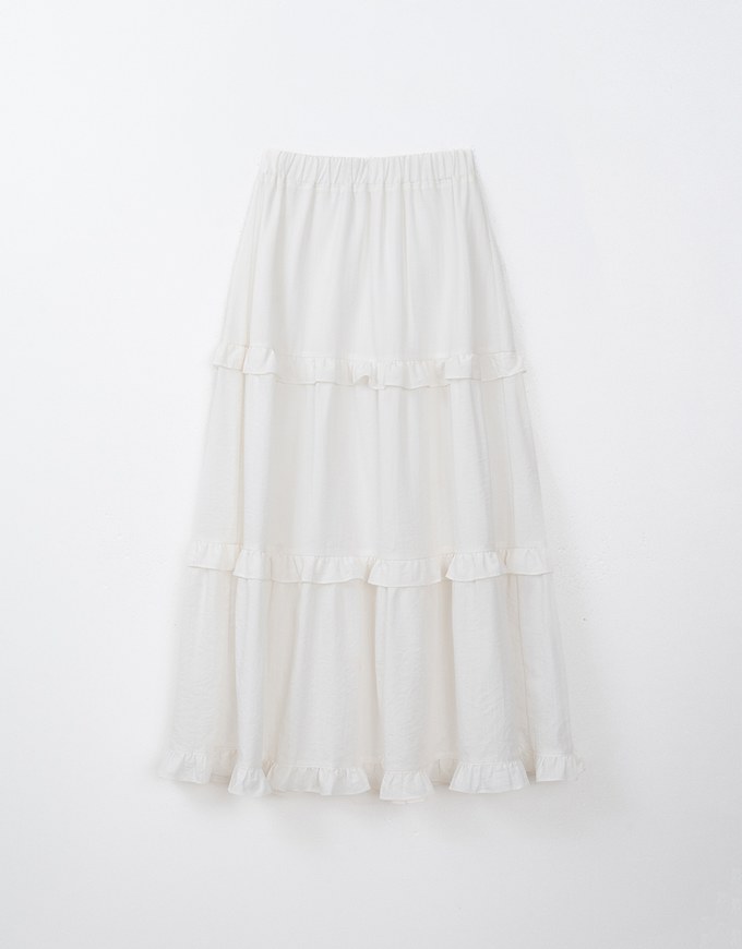 Ruffled High Waist Frilled Layered Hem Maxi Skirt