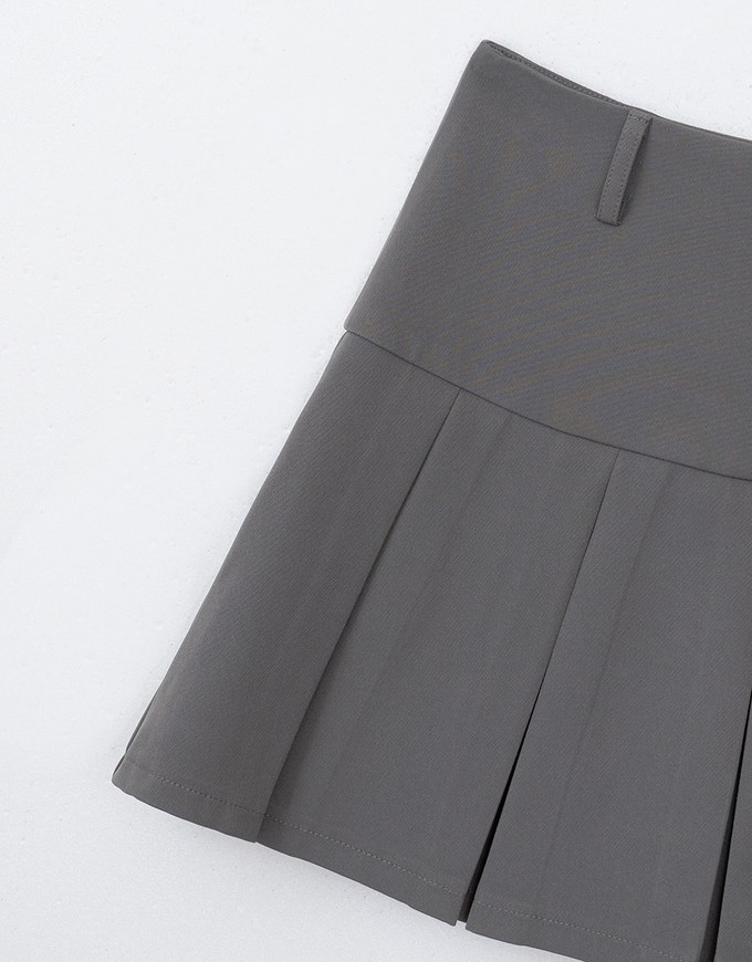 Wide Waist Pleated Suit Skirt