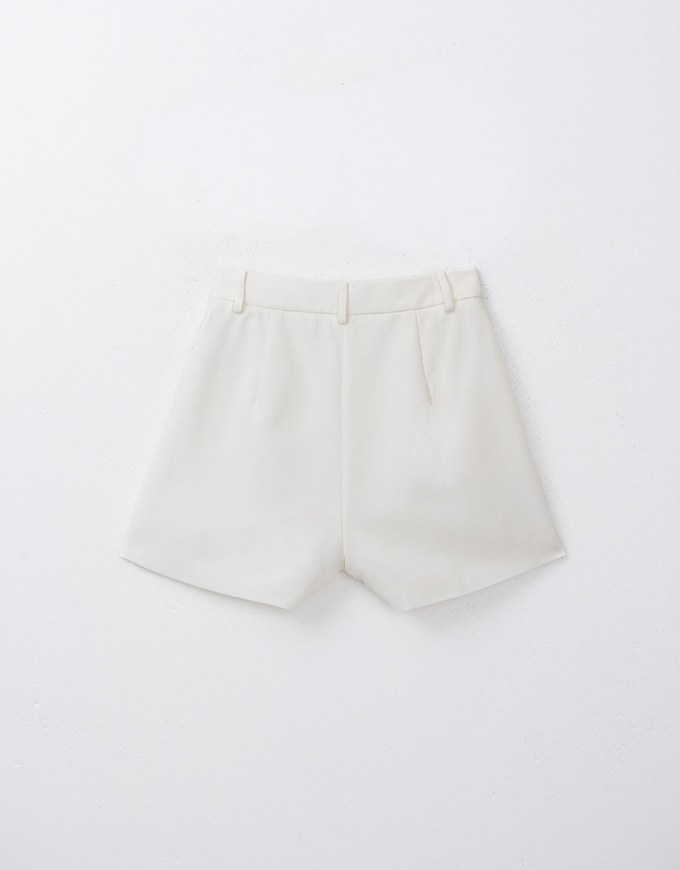 Textured Single Button Twill Shorts