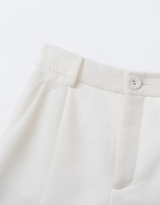 Textured Single Button Twill Shorts