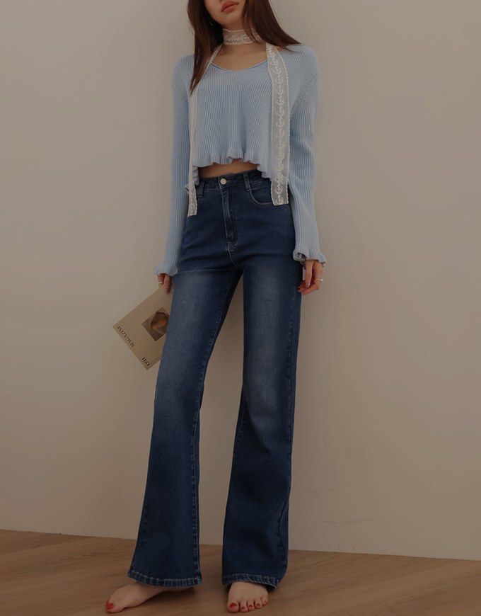 【Den!m LITE】Flare Jeans Denim Trousers with Bowknot Embroidered