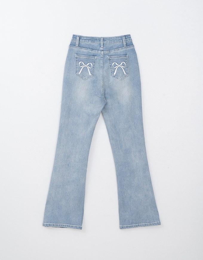 【Den!m LITE】Flare Jeans Denim Trousers with Bowknot Embroidered