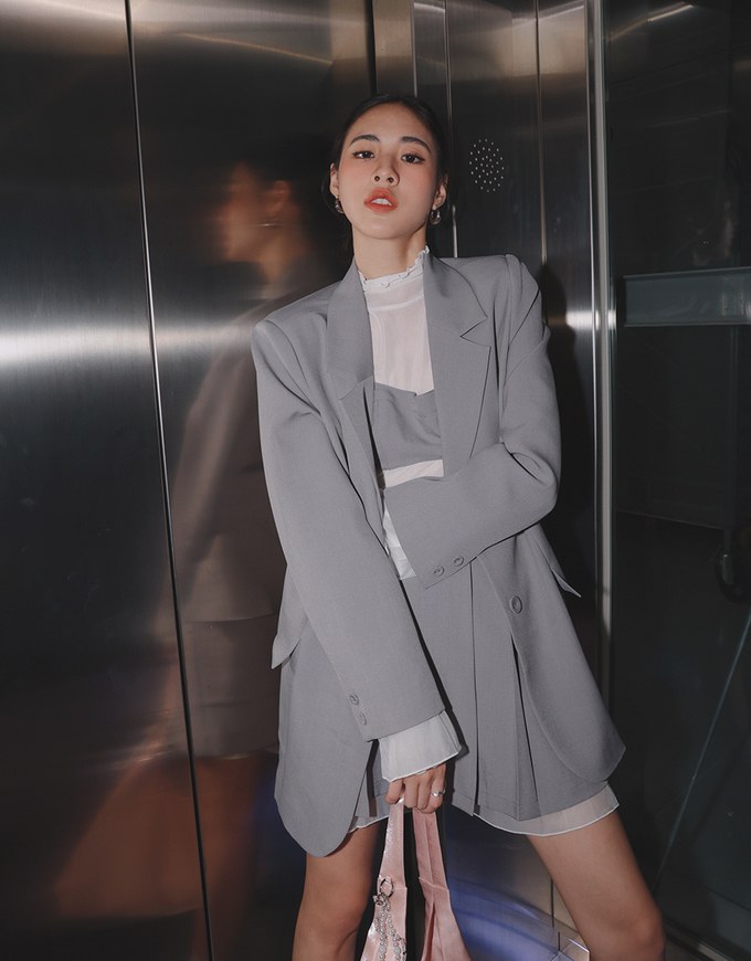 Layered Panel Slit Blazer Jacket (With Shoulder Pads)