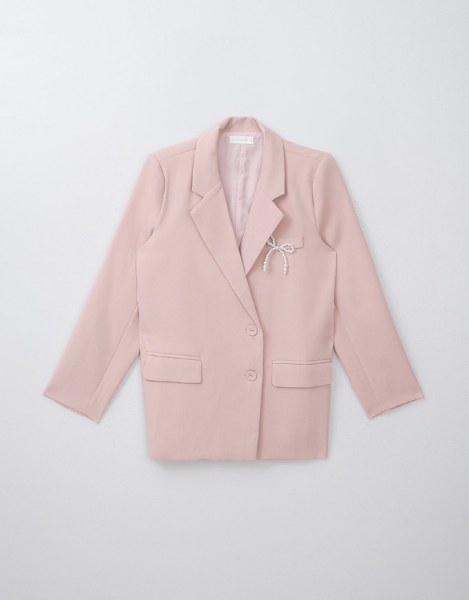 Pearl Bow Embellished Blazer Jacket (With Shoulder Pads)