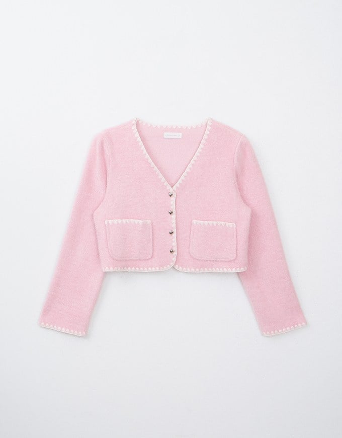 French Trim Heart Button Fluffy Jacket