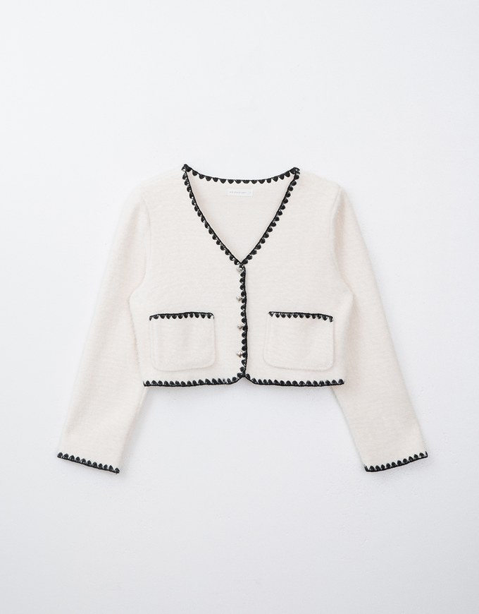 Cardigan Top Jacket with Contrast Color Trim in French Style