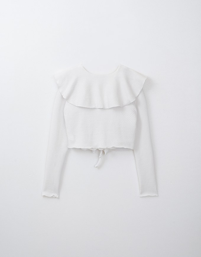 Ruffled Doll Collar Knit Waffle Texture Set Wear With Cardigan And Camisole Top