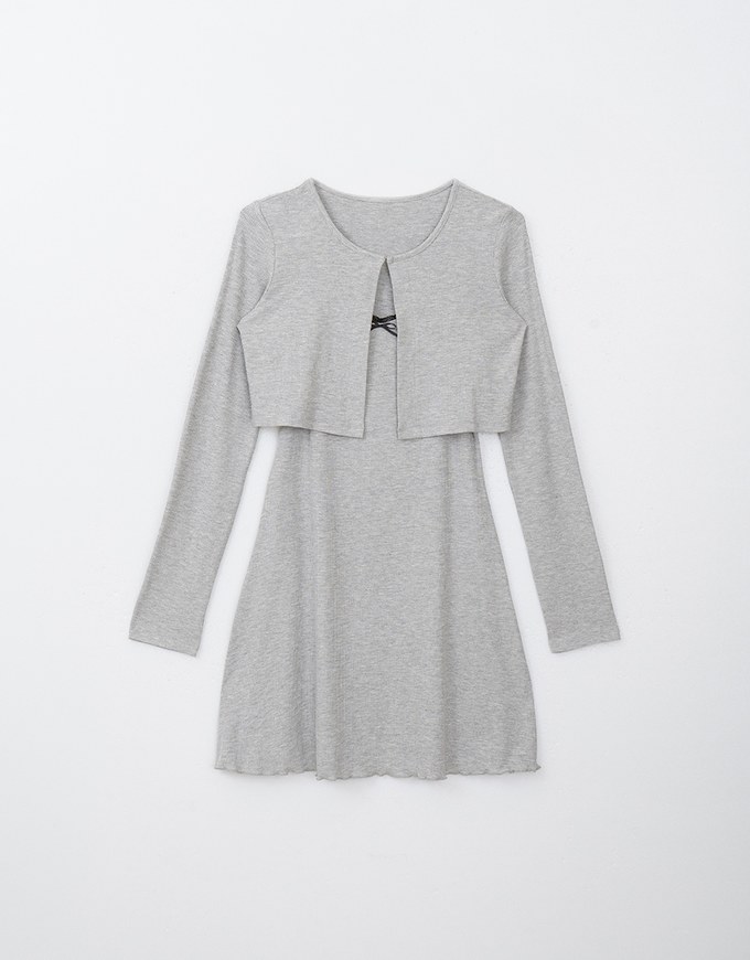 Ruffled Hem Mini Dress with Long Sleeve Cardigans Set Wear