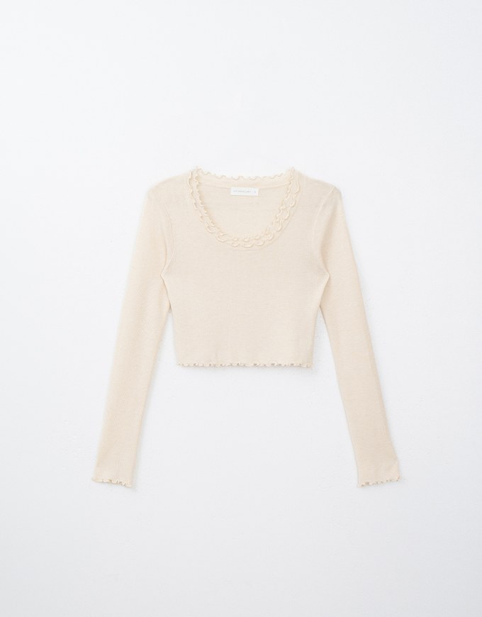 Layered Lettuce Edge Knit Long Sleeve Top