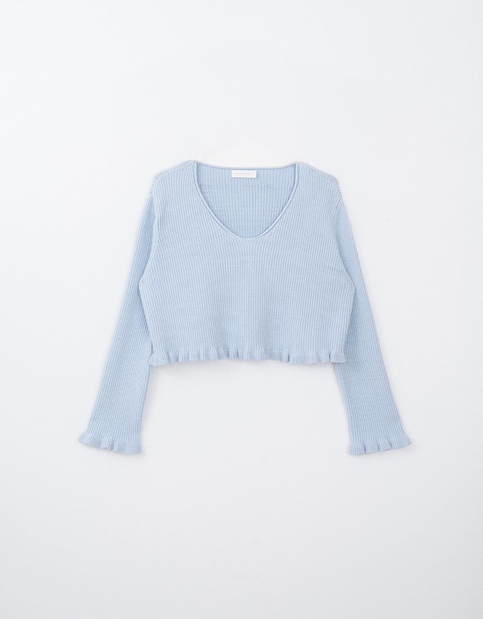 Ruffle Trim Rib Knit Top