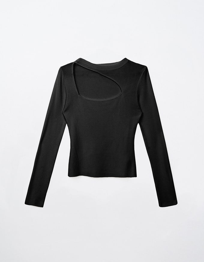 Long Sleeve Ribbed Knit Cut Out Top