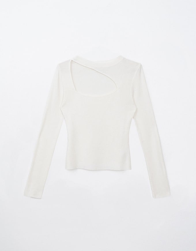 Long Sleeve Ribbed Knit Cut Out Top