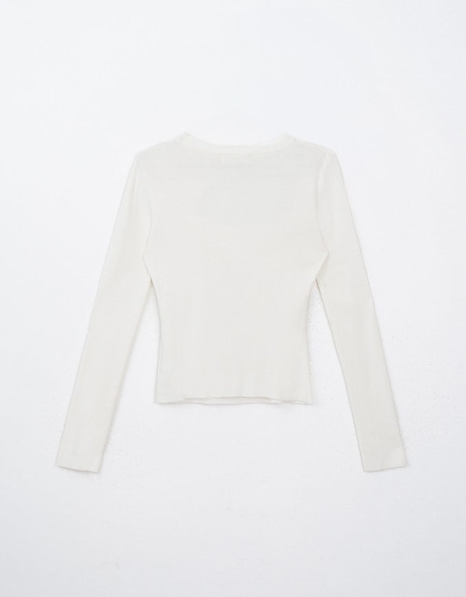 Long Sleeve Ribbed Knit Cut Out Top