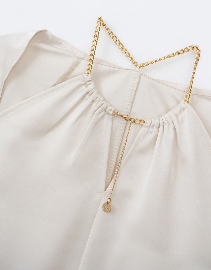 Halter Cutout Satin Top With Gold Chain Design