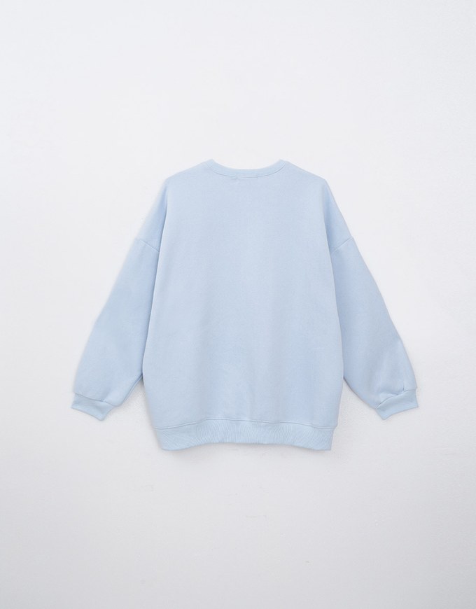 Oversized Letter Print Round Neck Fleece Lined Sweatshirt