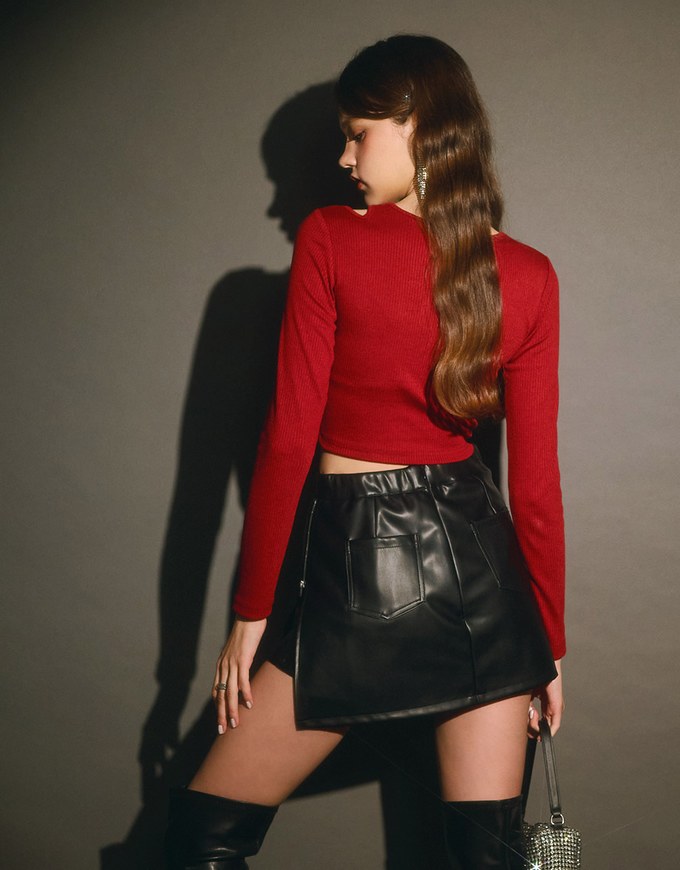 Soft Matte Stretch Faux Leather Zipper Skorts