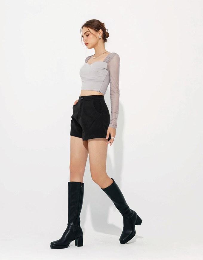 Minimalist Solid Wool Shorts With Pockets