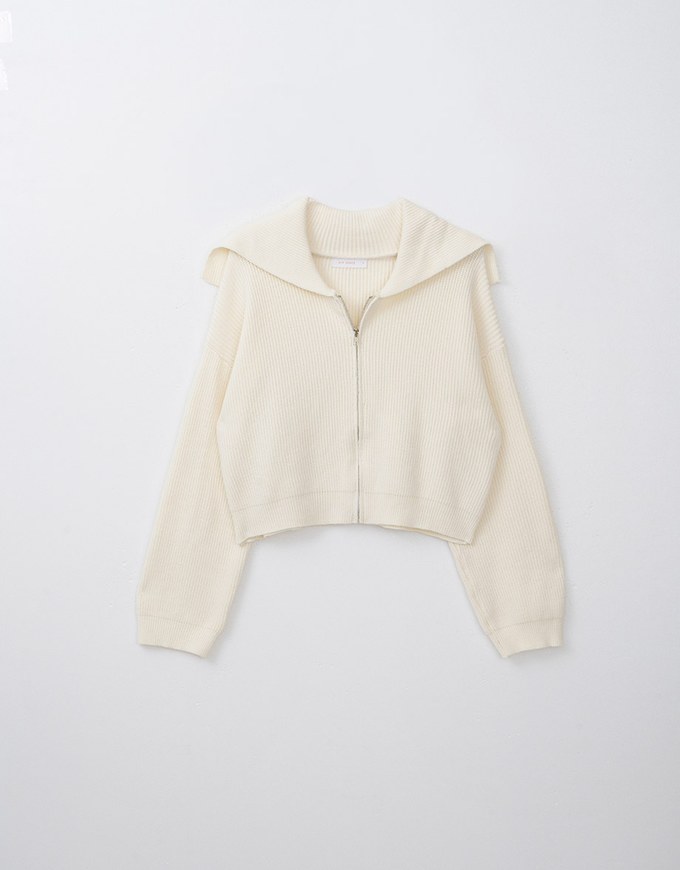 Big Collar Zippered Knit Jacket