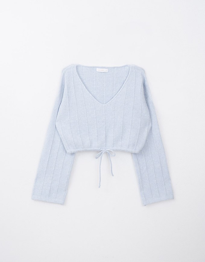 V Neck Drawstring Knit Top