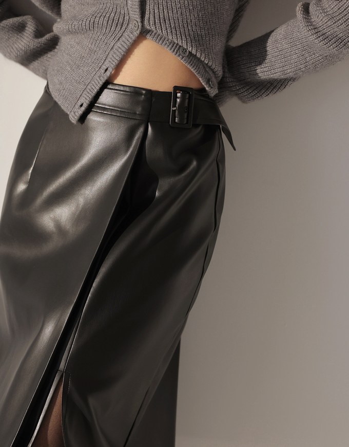 Side Split Faux Leather Skinny Maxi Skirt