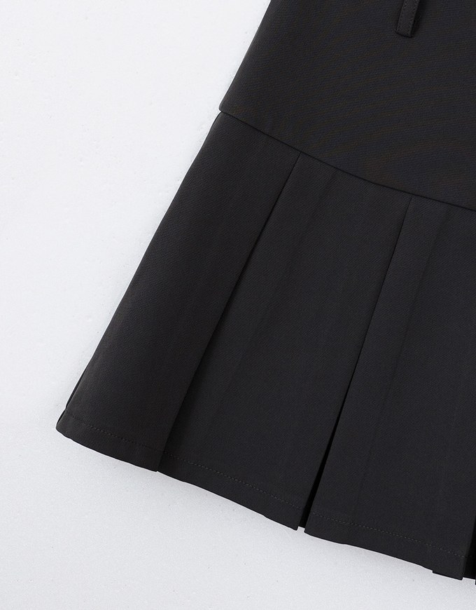 Wide Waist Pleated Suit Skirt