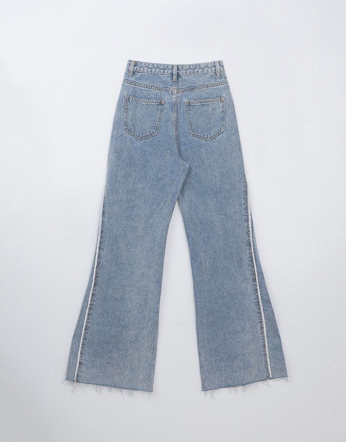 Vintage Fringe Distressed Jeans Denim High Waisted Wide Pants Culottes