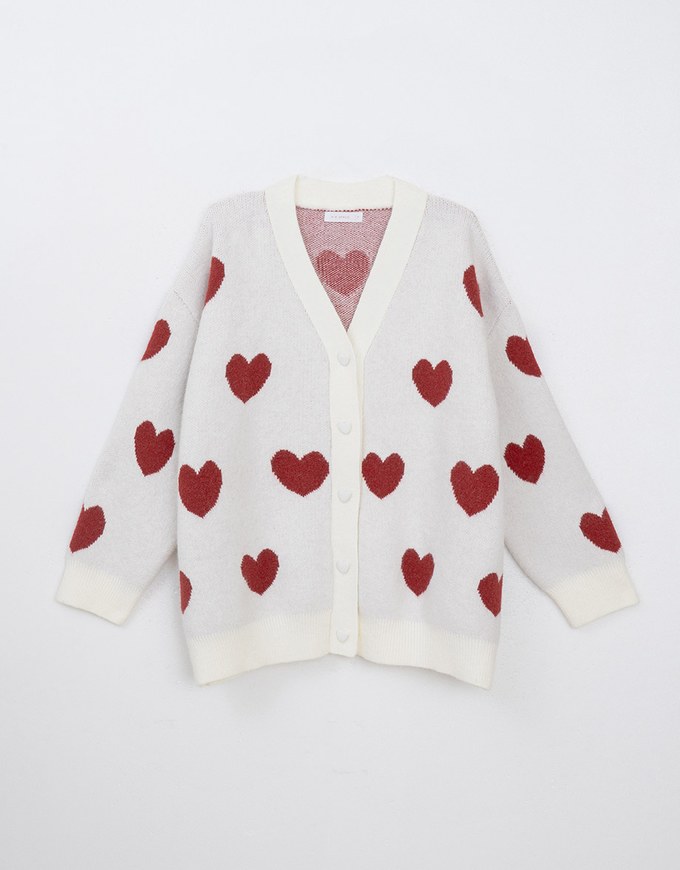 Heart Embroidered Knit Cardigan