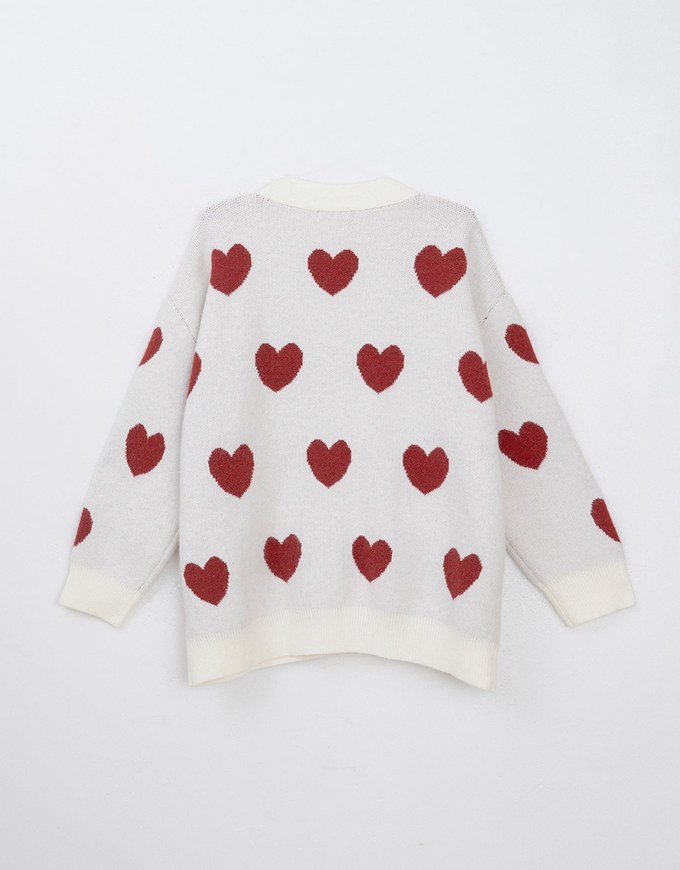 Heart Embroidered Knit Cardigan