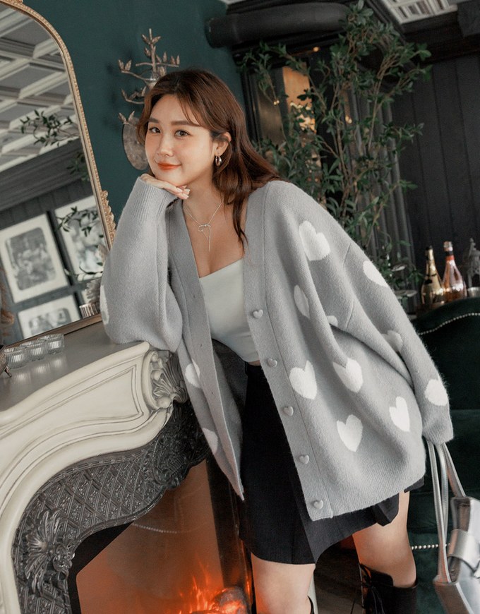 Heart Embroidered Knit Cardigan