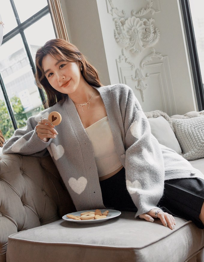 Heart Embroidered Knit Cardigan