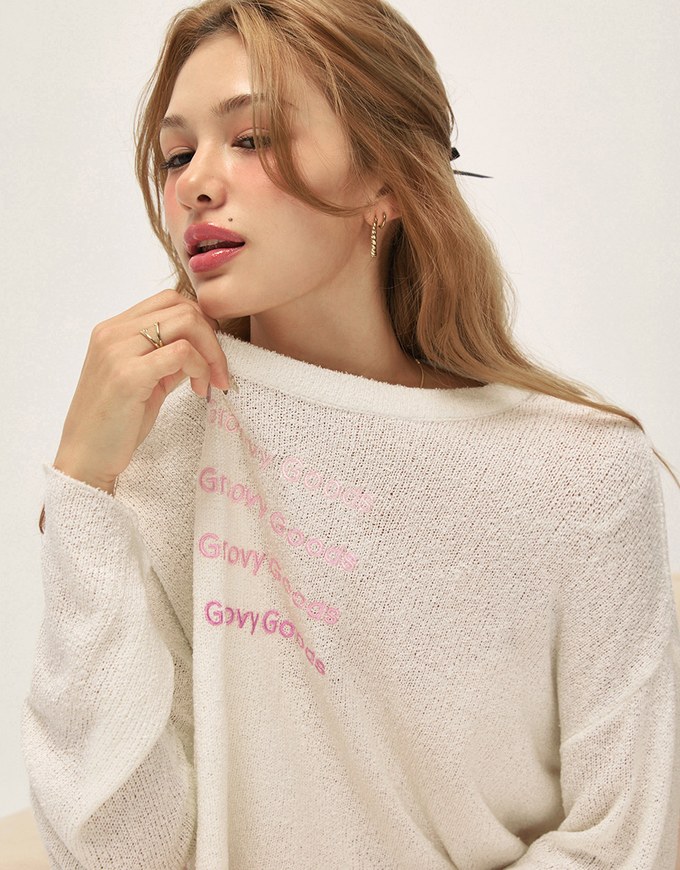 Micro Transparent Gradient Letter Sweater Knit Top