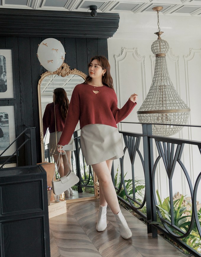 Heart Shape Cut Out Knit Sweater