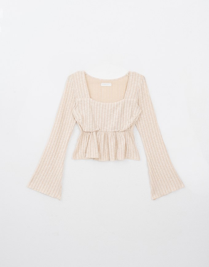 Square Neck Ruffle Flared Knit Top