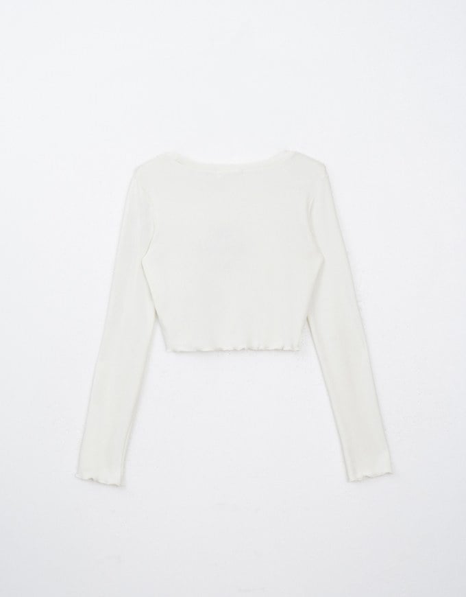 Classic Letter Ruffle Hem Long Sleeve Top