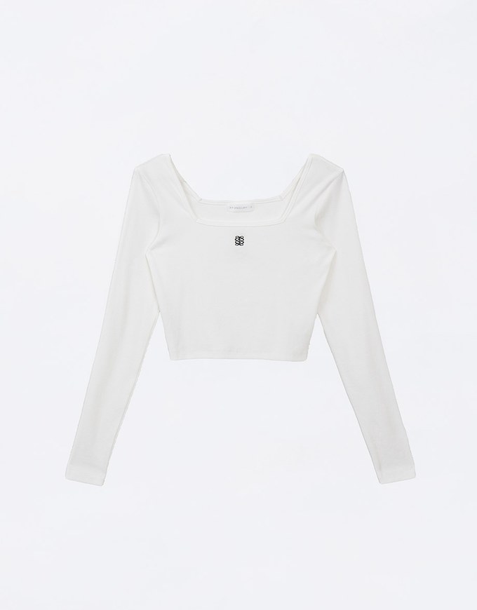 AIR SPACE Logo Long Sleeve Square Neck Ribbed Top